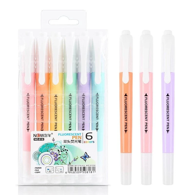 6 pcs Set Pena Stabilo Neon Kepala Ganda Ma
