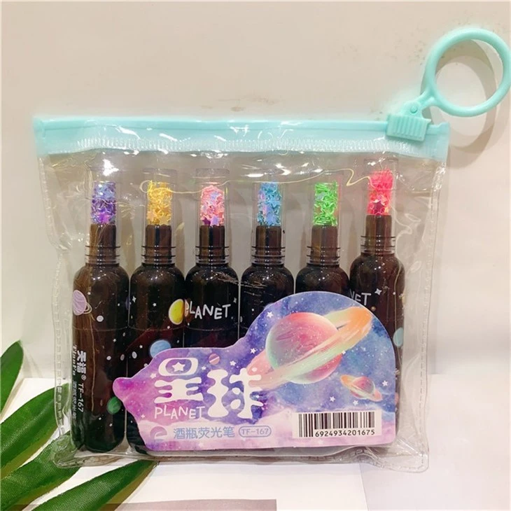6pcs Cute Planet Wine Bottle Mini Highlighter