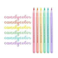 6 Warna Soft Brush Fluoresensi Pen Set Art Color Highlighter