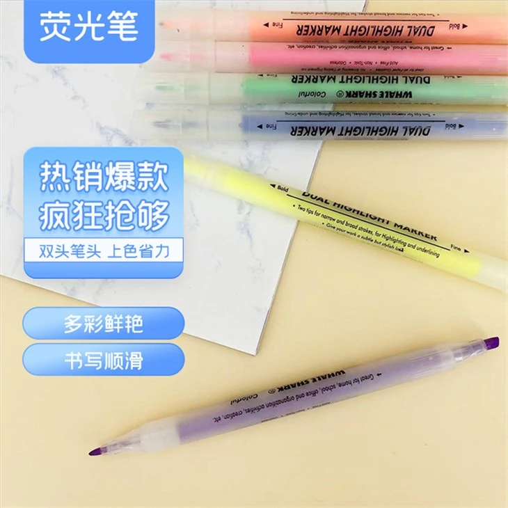 6pcs Set Highlighter Ujung Ganda Warna Ringan